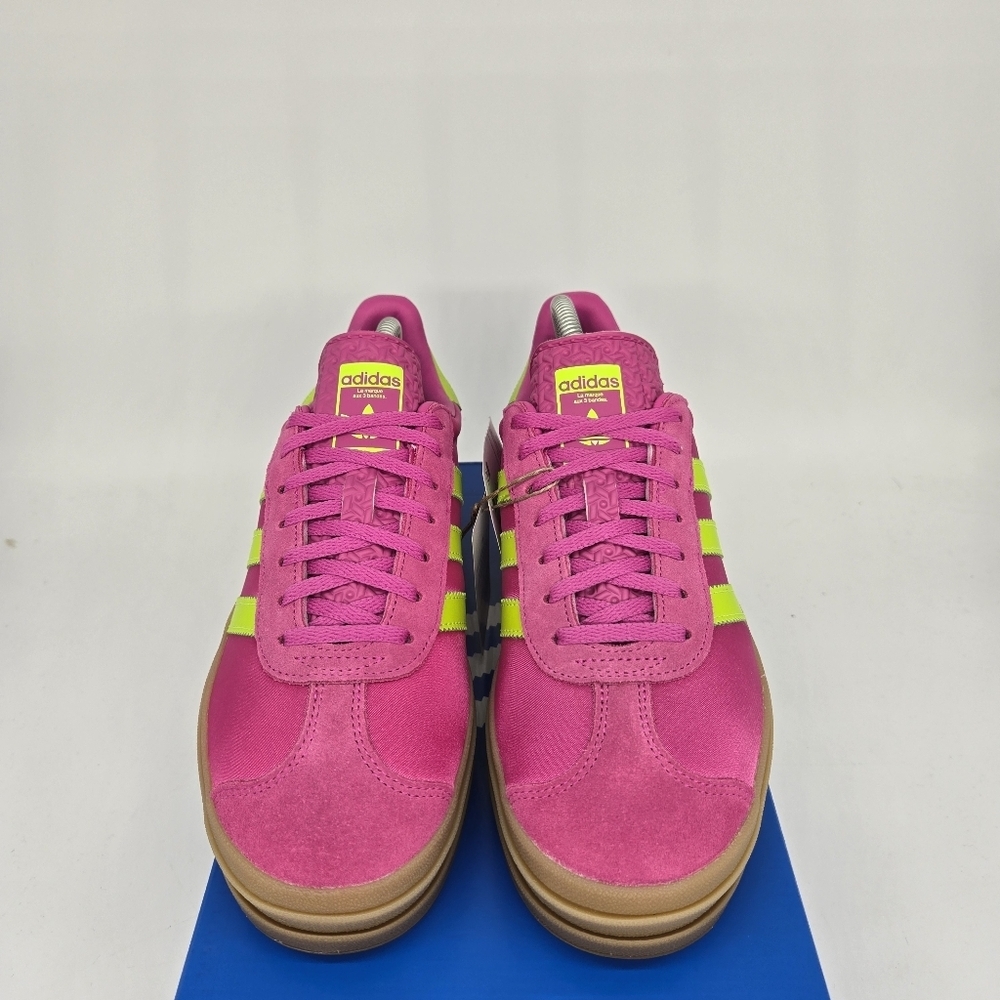 New Adidas Gazelle Bold Lucid Fuchsia Solar Slime Satin Women's Shoes Size 9.5 - Picture 2 of 8